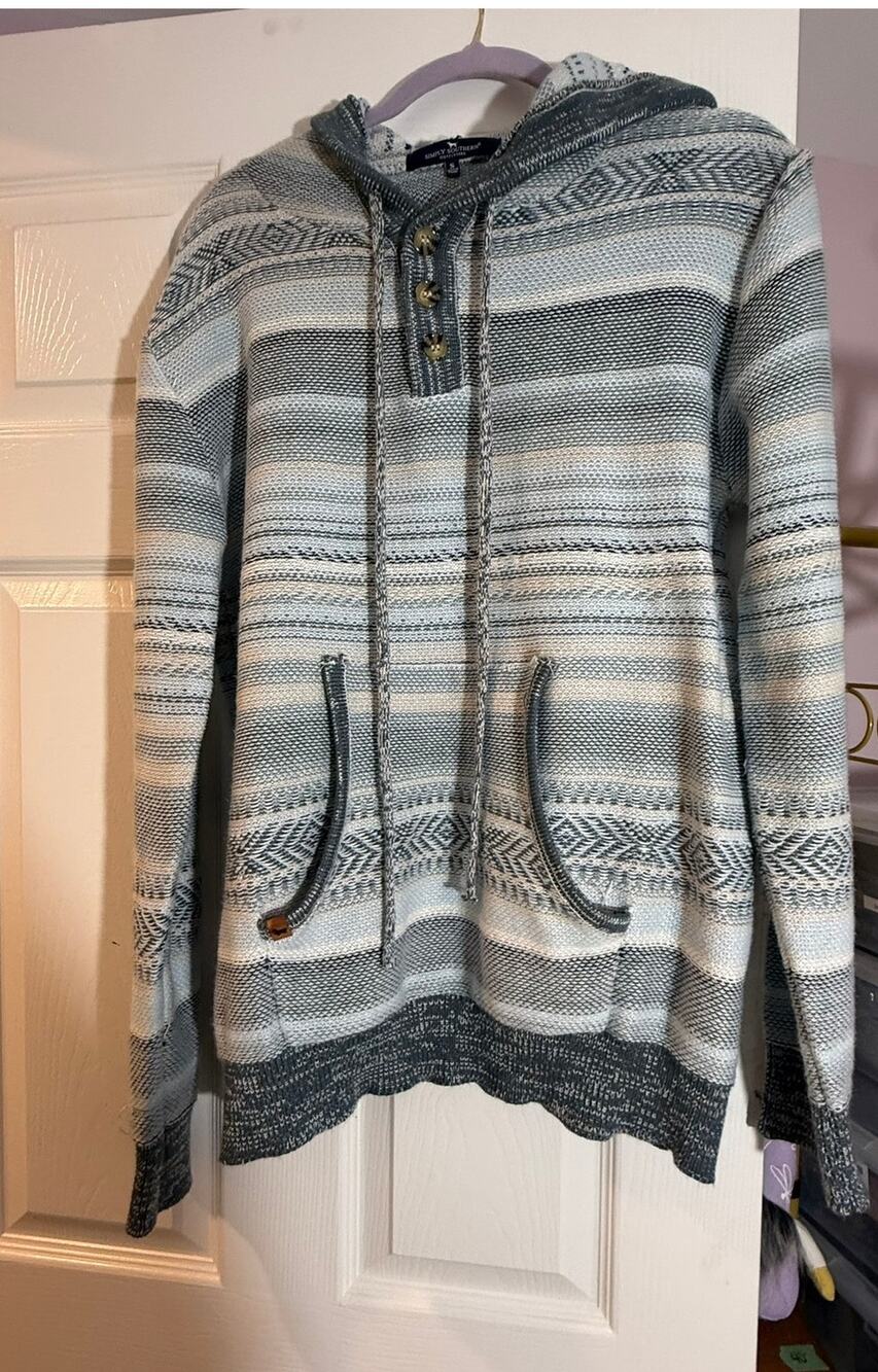 Simply Southern Outfitters S Striped Baja Hoodie Henley Pullover Sweater
